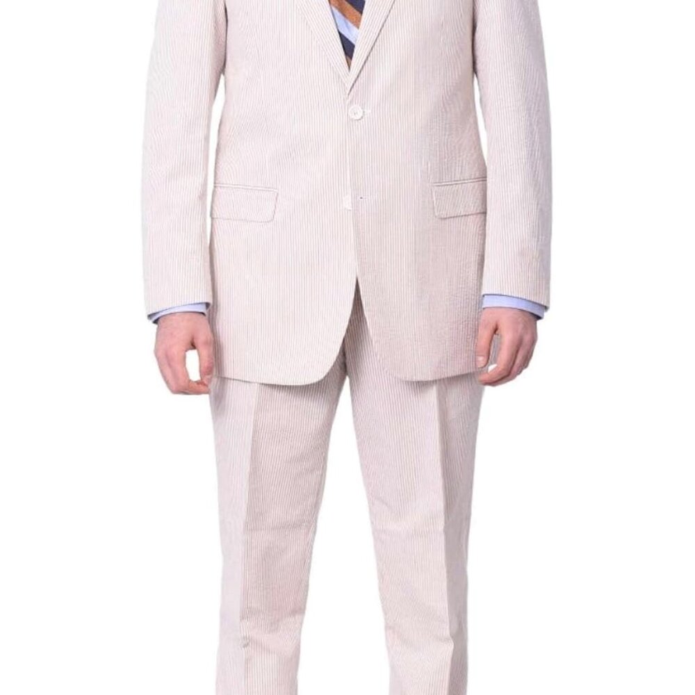 Men's Seersucker Beige 100% cotton Suit